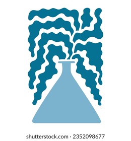 Matisse inspired vase. Plant branch with wavy floral leaves. Trendy, minimalistic style, flower in shades of blue, turquoise. Simple doodle beaker, chemical flask. Vector abstract flat illustration 