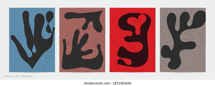 Matisse organic grange textured shapes. Abstract contemporary flyer template with natural floral motif. Minimal mid century art background. Artistic botanical elements on flat earthy colors.