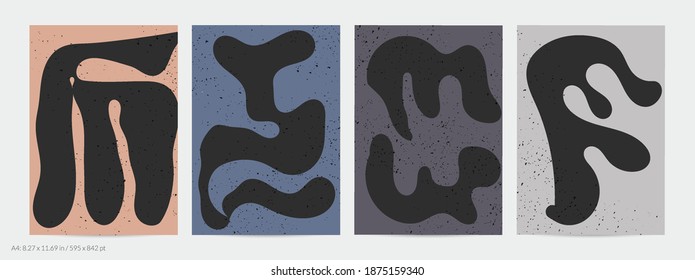 Matisse organic grange textured shapes. Abstract contemporary flyer template with natural floral motif. Minimal mid century art background. Artistic botanical elements on flat earthy colors.