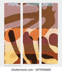 Matisse organic grange textured shapes. Abstract contemporary web banner template with natural floral motif. Minimal mid century art background. Artistic botanical elements on flat earthy colors.