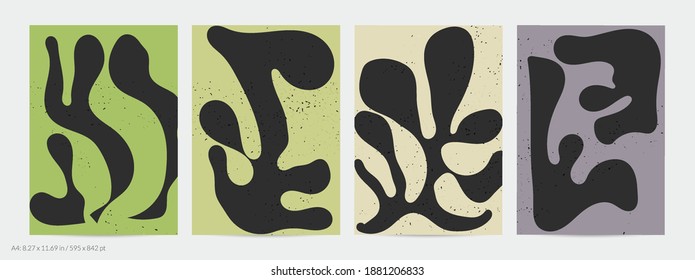 Matisse organic grange textured shapes. Abstract contemporary flyer template with natural floral motif. Minimal mid century art background. Artistic botanical elements on flat earthy colors.