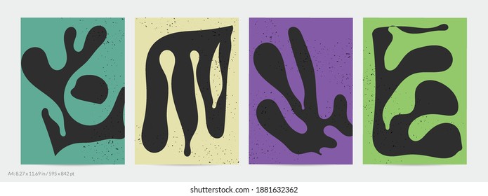 Matisse organic grange textured shapes. Abstract contemporary flyer template with natural floral motif. Minimal mid century art background. Artistic botanical elements on flat earthy colors.