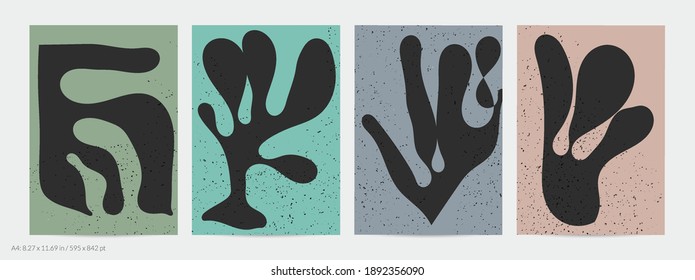 Matisse organic grange textured shapes. Abstract contemporary flyer template with natural floral motif. Minimal mid century art background. Artistic botanical elements on flat earthy colors.