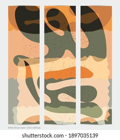 Matisse organic grange textured shapes. Abstract contemporary web banner template with natural floral motif. Minimal mid century art background. Artistic botanical elements on flat earthy colors.