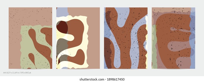 Matisse organic grange textured shapes. Abstract contemporary flyer template with natural floral motif. Minimal mid century art background. Artistic botanical elements on flat earthy colors.