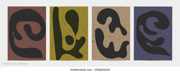 Matisse organic grange textured shapes. Abstract contemporary flyer template with natural floral motif. Minimal mid century art background. Artistic botanical elements on flat earthy colors.