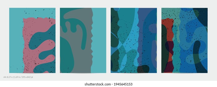 Matisse organic grange textured shapes. Abstract contemporary flyer template with natural floral motif. Minimal mid century art background. Artistic botanical elements on flat earthy colors.
