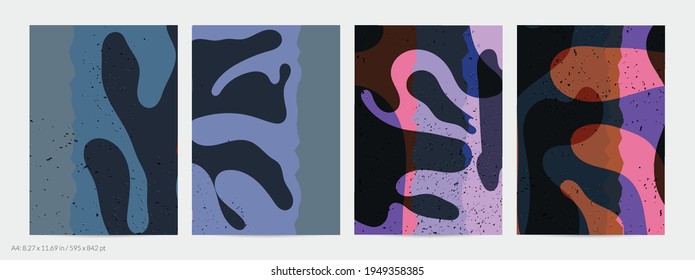 Matisse organic grange textured shapes. Abstract contemporary flyer template with natural floral motif. Minimal mid century art background. Artistic botanical elements on flat earthy colors.