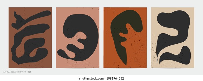Matisse organic grange textured shapes. Abstract contemporary flyer template with natural floral motif. Minimal mid century art background. Artistic botanical elements on flat earthy colors.