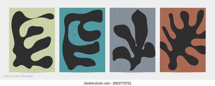Matisse organic grange textured shapes. Abstract contemporary flyer template with natural floral motif. Minimal mid century art background. Artistic botanical elements on flat earthy colors.