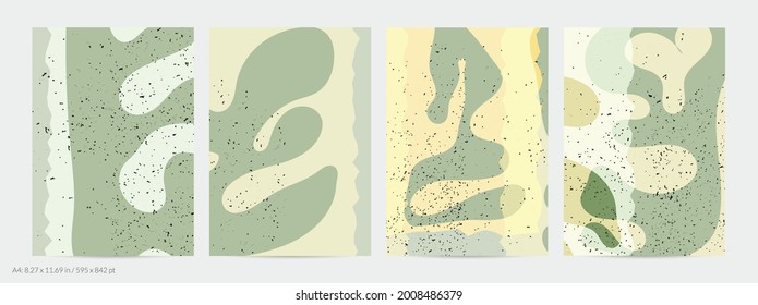 Matisse organic grange textured shapes. Abstract contemporary flyer template with natural floral motif. Minimal mid century art background. Artistic botanical elements on flat earthy colors.