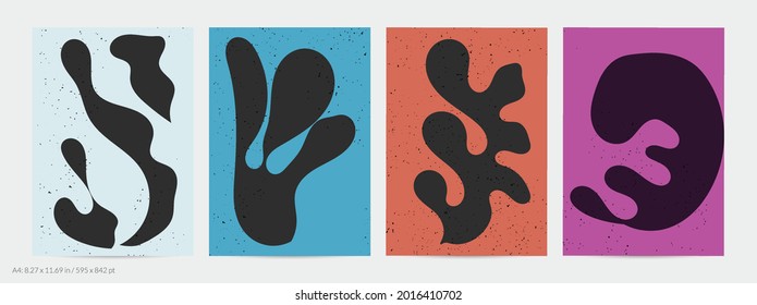 Matisse organic grange textured shapes. Abstract contemporary flyer template with natural floral motif. Minimal mid century art background. Artistic botanical elements on flat earthy colors.