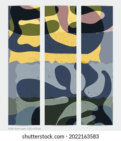 Matisse organic grange textured shapes. Abstract contemporary web banner template with natural floral motif. Minimal mid century art background. Artistic botanical elements on flat earthy colors.