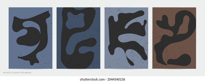 Matisse organic grange textured shapes. Abstract contemporary flyer template with natural floral motif. Minimal mid century art background. Artistic botanical elements on flat earthy colors.