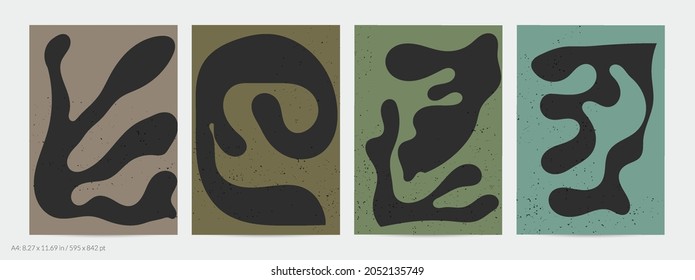 Matisse organic grange textured shapes. Abstract contemporary flyer template with natural floral motif. Minimal mid century art background. Artistic botanical elements on flat earthy colors.
