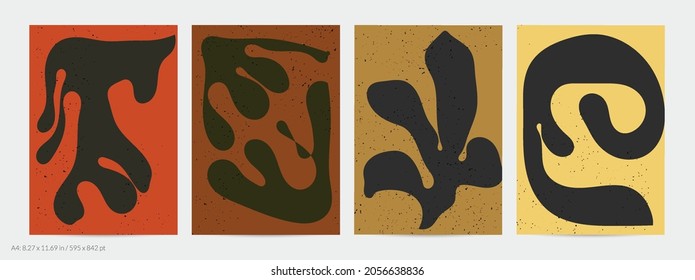 Matisse organic grange textured shapes. Abstract contemporary flyer template with natural floral motif. Minimal mid century art background. Artistic botanical elements on flat earthy colors.