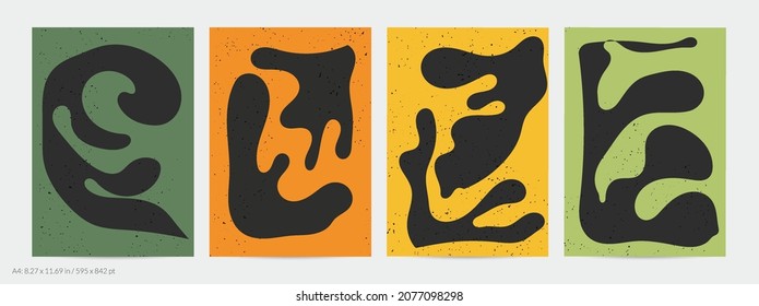 Matisse organic grange textured shapes. Abstract contemporary flyer template with natural floral motif. Minimal mid century art background. Artistic botanical elements on flat earthy colors.