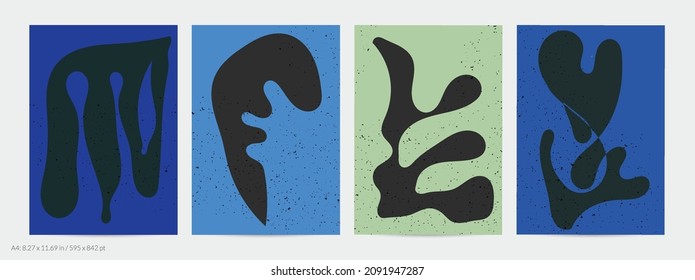 Matisse organic grange textured shapes. Abstract contemporary flyer template with natural floral motif. Minimal mid century art background. Artistic botanical elements on flat earthy colors.