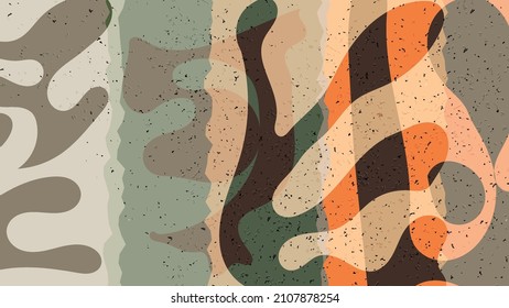 Matisse organic grange textured shapes. Abstract contemporary template with natural floral motif. Minimal mid century art background. Artistic botanical elements on flat earthy colors.