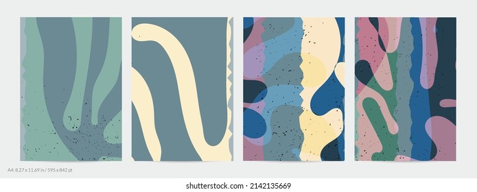 Matisse organic grange textured shapes. Abstract contemporary flyer template with natural floral motif. Minimal mid century art background. Artistic botanical elements on flat earthy colors.