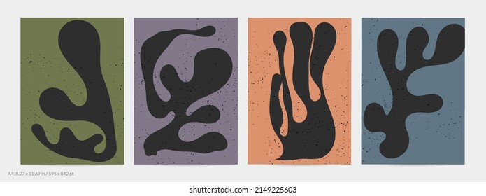 Matisse organic grange textured shapes. Abstract contemporary flyer template with natural floral motif. Minimal mid century art background. Artistic botanical elements on flat earthy colors.