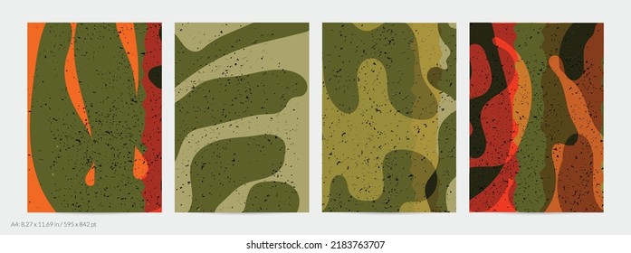 Matisse organic grange textured shapes. Abstract contemporary flyer template with natural floral motif. Minimal mid century art background. Artistic botanical elements on flat earthy colors.