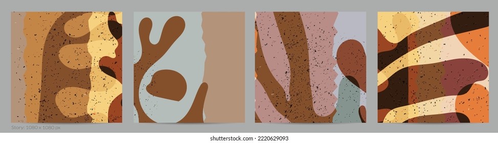 Matisse organic grange textured shapes. Abstract contemporary social media template with natural floral motif. Minimal mid century art background. Artistic botanical elements on flat earthy colors.