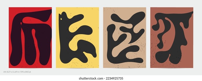 Matisse organic grange textured shapes. Abstract contemporary flyer template with natural floral motif. Minimal mid century art background. Artistic botanical elements on flat earthy colors.