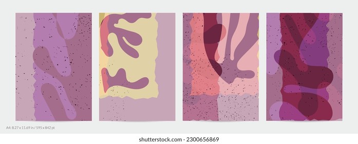 Matisse organic grange textured shapes. Abstract contemporary flyer template with natural floral motif. Minimal mid century art background. Artistic botanical elements on flat earthy colors.