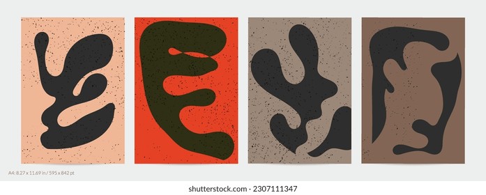 Matisse organic grange textured shapes. Abstract contemporary flyer template with natural floral motif. Minimal mid century art background. Artistic botanical elements on flat earthy colors.