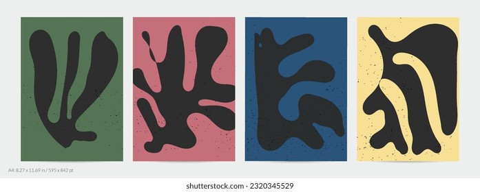 Matisse organic grange textured shapes. Abstract contemporary flyer template with natural floral motif. Minimal mid century art background. Artistic botanical elements on flat earthy colors.