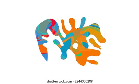 Matisse organic shape composition. Abstract illustration with natural floral motif. Minimal mid century wall art. Artistic botanical elements with bright acrylic paint texture. Collage paper cut.