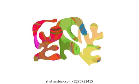 Matisse organic shape composition. Abstract illustration with natural floral motif. Minimal mid century wall art. Artistic botanical elements with bright acrylic paint texture. Collage paper cut.