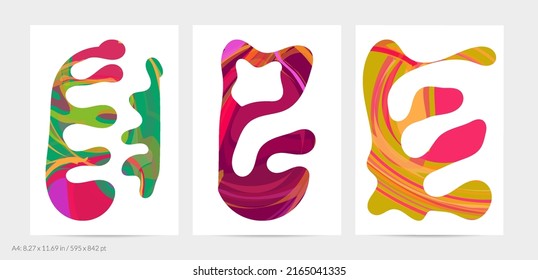 Matisse organic shapes. Abstract  flyer template with natural floral motif. Minimal modern mid century background. Artistic botanical elements with bright acrylic paint texture. Collage paper cut art
