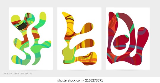 Matisse organic shapes. Abstract  flyer template with natural floral motif. Minimal modern mid century background. Artistic botanical elements with bright acrylic paint texture. Collage paper cut art