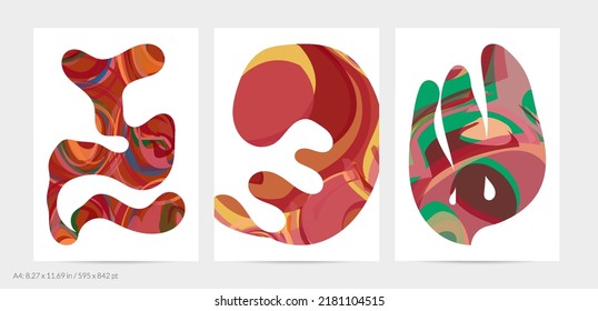 Matisse organic shapes. Abstract  flyer template with natural floral motif. Minimal modern mid century background. Artistic botanical elements with bright acrylic paint texture. Collage paper cut art