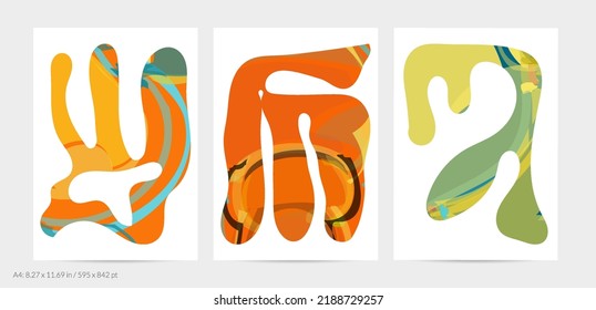 Matisse organic shapes. Abstract  flyer template with natural floral motif. Minimal modern mid century background. Artistic botanical elements with bright acrylic paint texture. Collage paper cut art