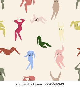 Matisse people silhouettes seamless pattern. Henri Matisse abstract figures In different poses.