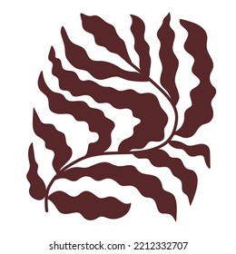 Matisse plant shape. Modern floral abstract poster. Brown leaf in Matisse collage style. Botanical abstract isolated element. Matisse abstract vector illustration. Hand drawn plant. Contemporary art