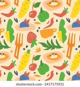 Vollständiger, nahtloser Musterhintergrund. Farbiges Muster-Design von Matisse. Abstrakte Muster der Pflanzenblattkunst. bunter Freehand-Doodle-Collage.