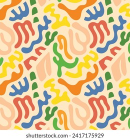 Matizar un fondo de patrón sin fisuras. Diseño de patrones Matisse coloridos. Resumen del patrón de arte de la hoja de planta. colorido collage de doodles a mano alzada.