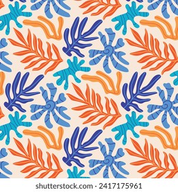 Matisse seamless pattern background. Colorful Matisse pattern design. Abstract plant leaf art pattern. colorful freehand doodle collage.