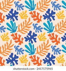 Matisse seamless pattern background. Colorful Matisse pattern design. Abstract plant leaf art pattern. colorful freehand doodle collage.