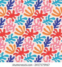 Matisse seamless pattern background. Colorful Matisse pattern design. Abstract plant leaf art pattern. colorful freehand doodle collage.