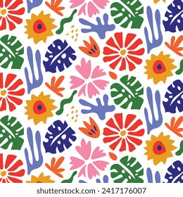 Matisse seamless pattern background. Colorful Matisse pattern design. Abstract plant leaf art pattern. colorful freehand doodle collage.
