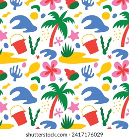 Matisse seamless pattern background. Colorful Matisse pattern design. Abstract plant leaf art pattern. colorful freehand doodle collage.