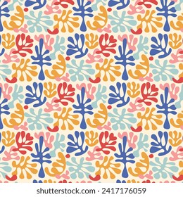 Matisse seamless pattern background. Colorful Matisse pattern design. Abstract plant leaf art pattern. colorful freehand doodle collage.