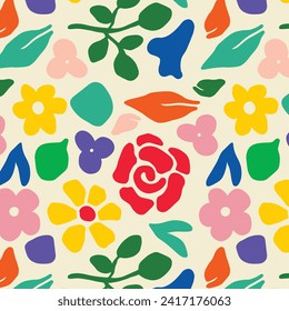 Matisse seamless pattern background. Colorful Matisse pattern design. Abstract plant leaf art pattern. colorful freehand doodle collage.