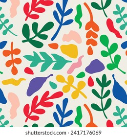 Matisse seamless pattern background. Colorful Matisse pattern design. Abstract plant leaf art pattern. colorful freehand doodle collage.