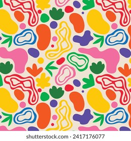 Matisse seamless pattern background. Colorful Matisse pattern design. Abstract plant leaf art pattern. colorful freehand doodle collage.